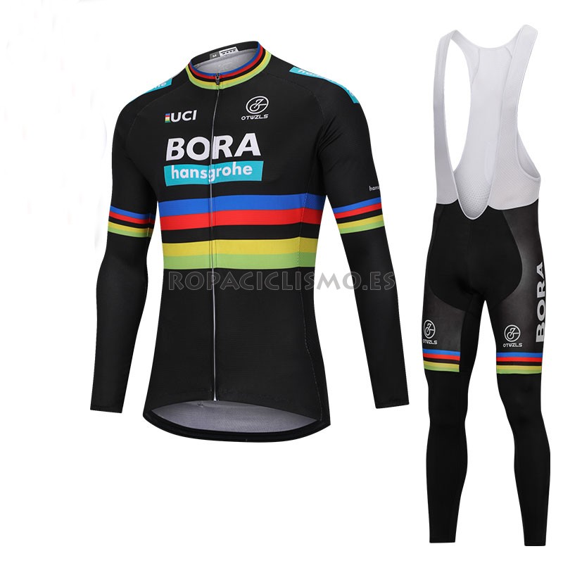 2018 Maillot Uci Mondo Campione Bora Tirantes Mangas Largas Negr